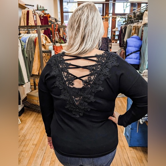 New WHITE BIRCH V~ Neck Ribbed Lace Back Sweater Shirt~3X - Picture 1 of 2